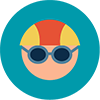Head with swim goggles and swim cap